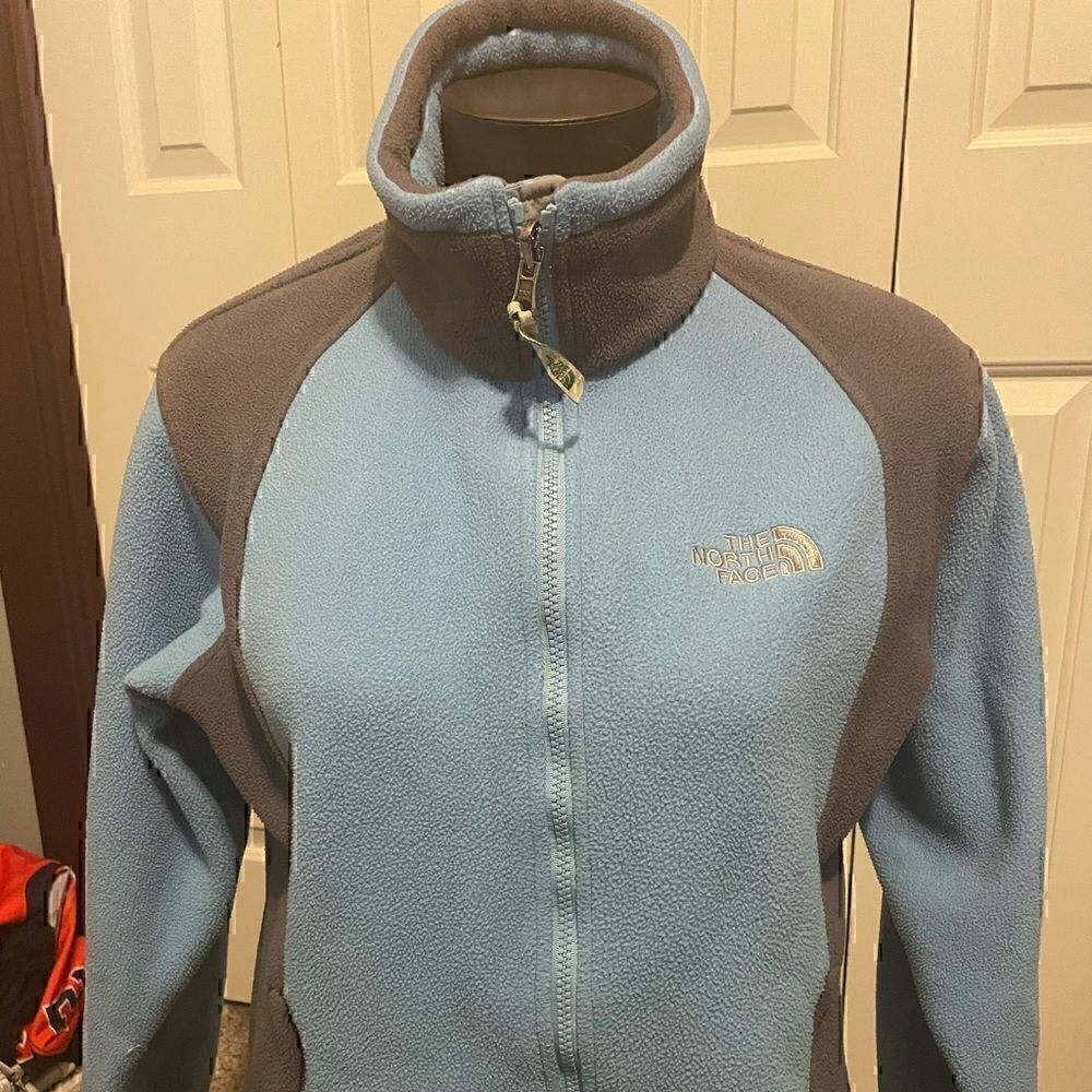 North Face Womens Medium Light Blue/ Gray Fleece Full ZIP Jacket
